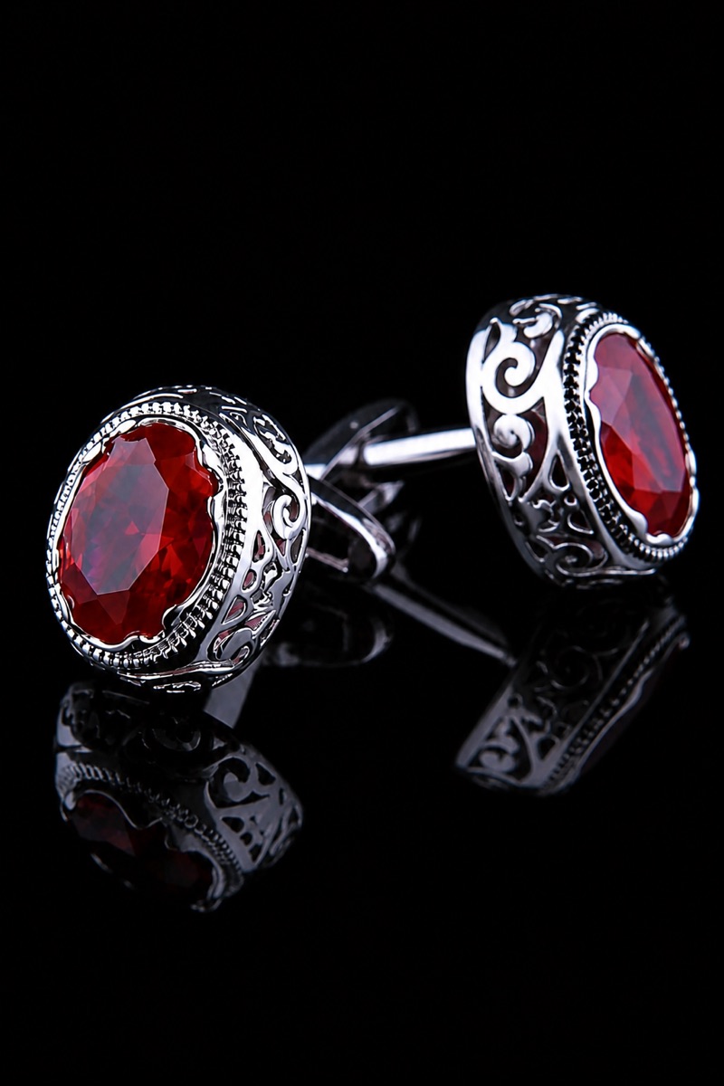 Ornate Silver Red Ruby Cufflinks for Men from Gentlemansguru.com