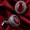 Oval Red Ruby Cufflinks with Antique Silver Setting from Gentlemansguru.com