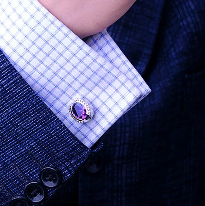 Purple And Silver Crystal Wedding, Prom Cufflinks from Gentlemansguru.com.