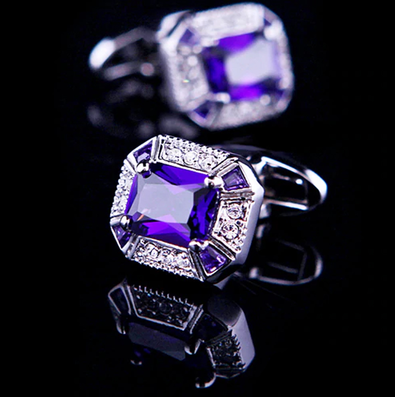 Crystal Purple & Silver Cufflinks