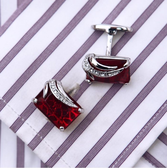 Red Ruby Gemstone Cufflionks With Crystal Pierced from Gentlemansguru.com