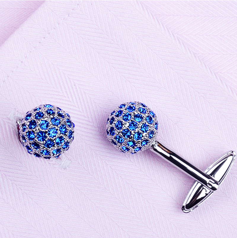 Round Blue Crystal Button Cufflinks Tuxedo from Gentlemansguru.com
