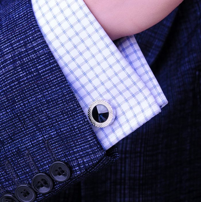 Round Blue Crystal Cufflinks Button Shirt Cufflinks from Gentlemansguru.com