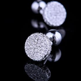 Round Silver Crystal Cufflinks
