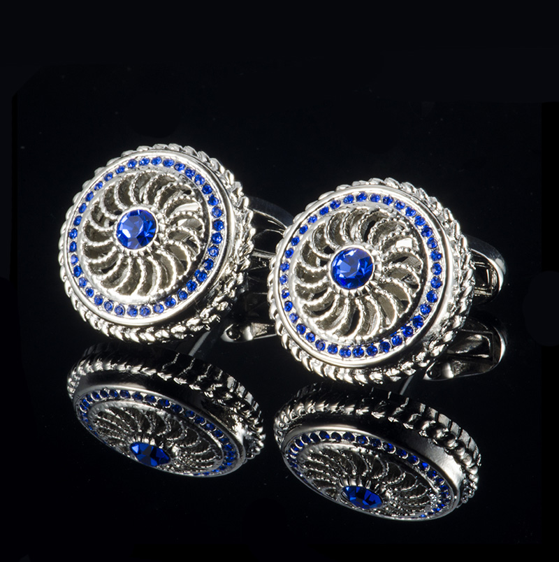 Royal Blue Crystal Cufflinks Wth Silver Plating in Vintage Style from Gentlemansguru.com