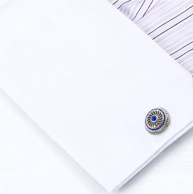 Sapphire Blue And Silver Cufflinks Button Cufflinks Hugo-Boss Cufflinks from Gentlemansguru.com