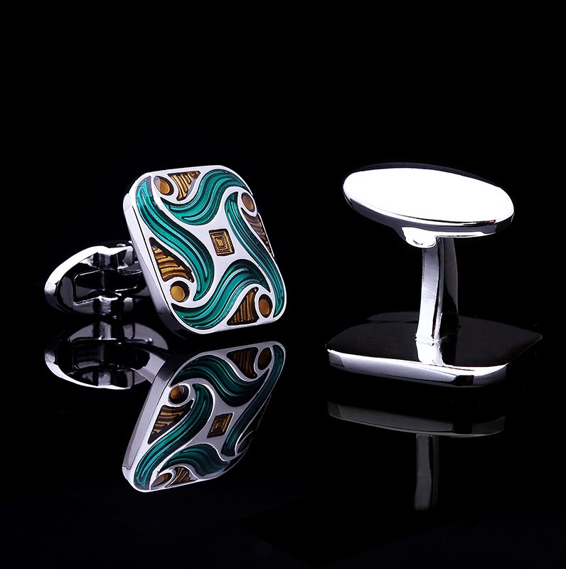 Silver And Green Enamel Cufflinks from Gentlemansguru.com