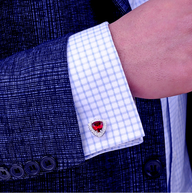 Silver Red Cufflinks For Wedding-Groom Tuxedo Mens Red Crystal Cufflinks from Gentlemansguru.com