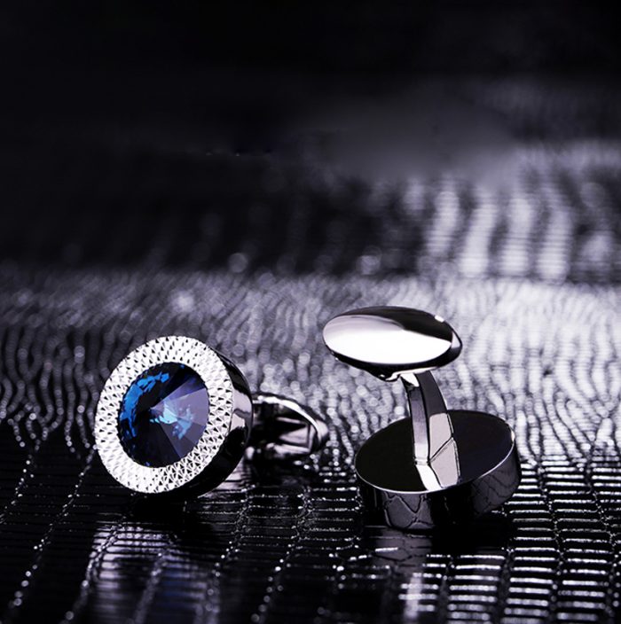 Silver Round Blue Crystal Cufflinks Sets from Gentlemansguru.com