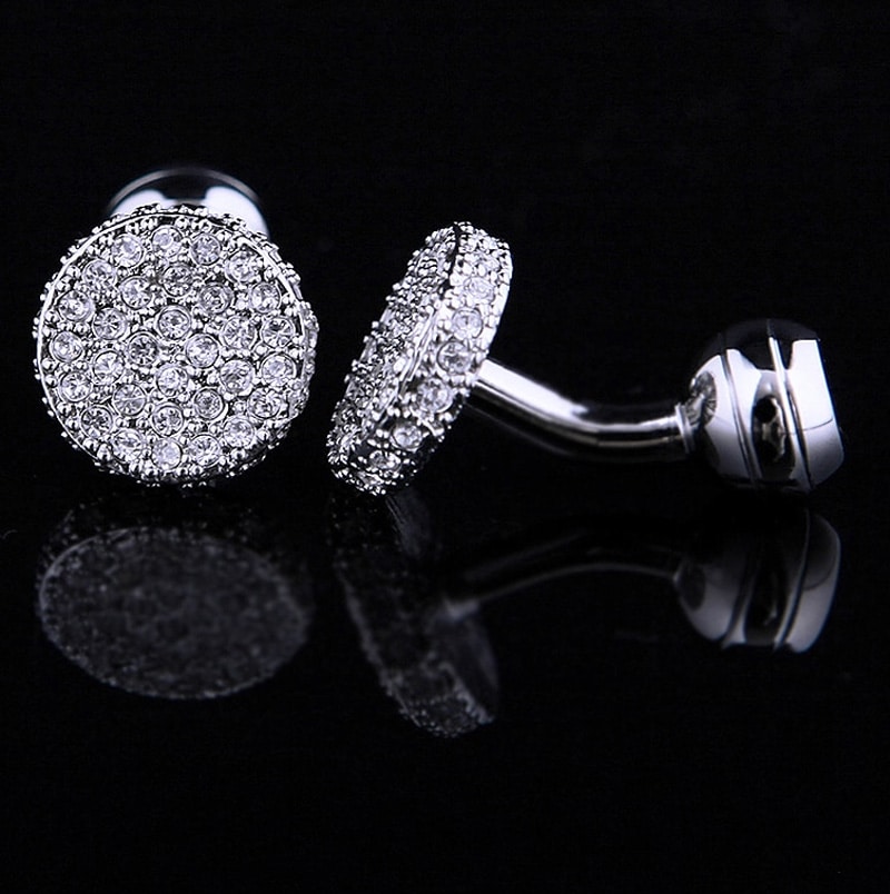 Silver Round Crystal Cufflinks from Gentlemansguru.com