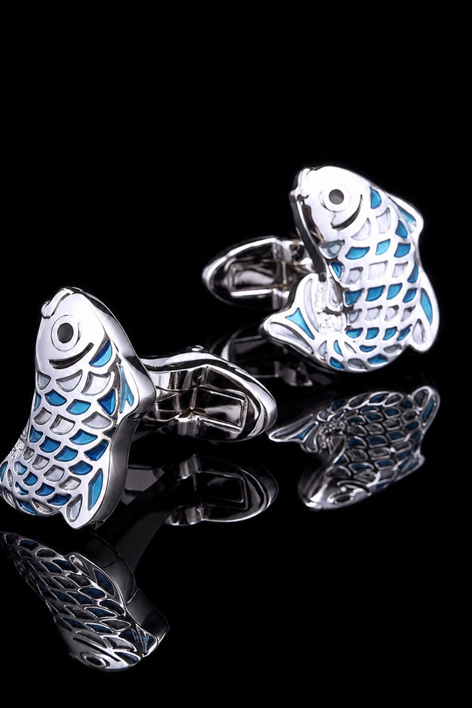 Silver and Blue Fish Cufflinks for Men from Gentlemansguru.com