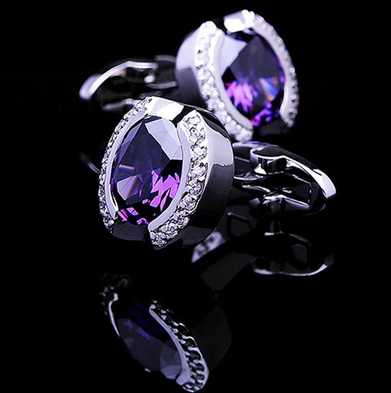 Silver and Purple Stone Cufflinks , Luxury Cufflinks,