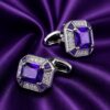 Statement purple crystal cufflinks on matching silk from Gentlemansguru.com