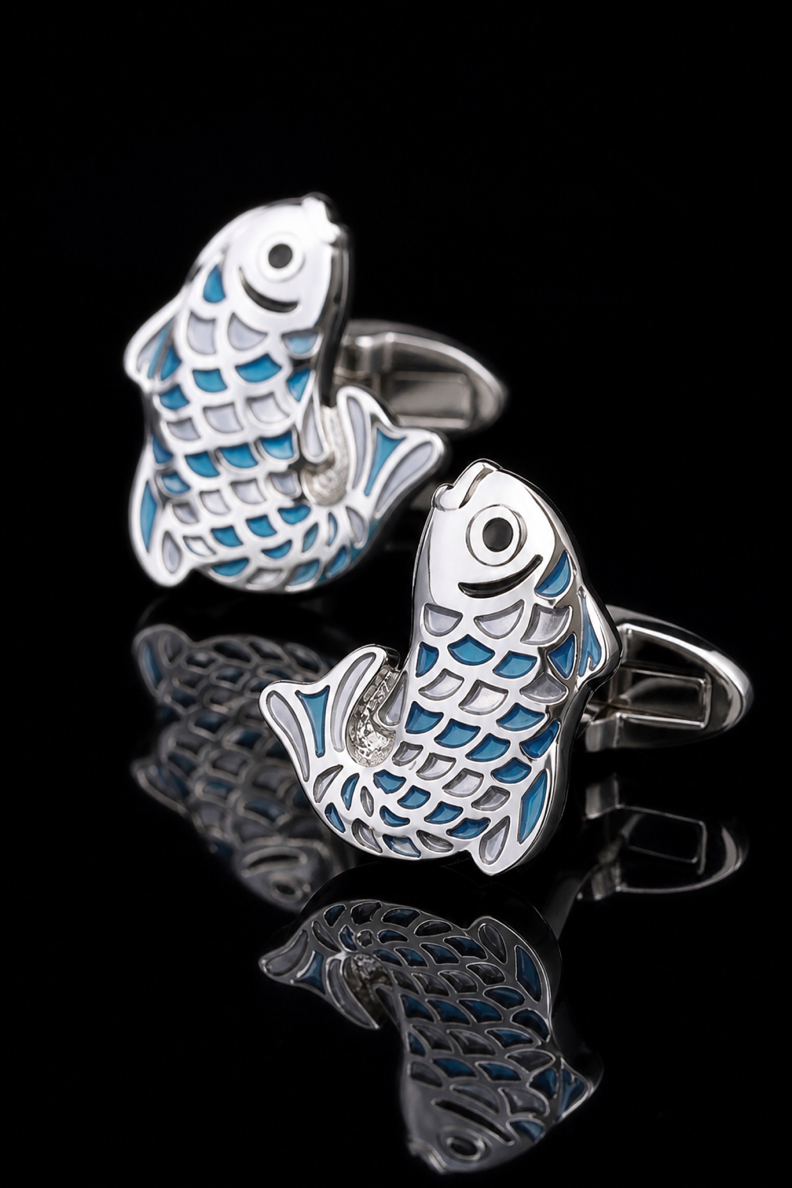 Vintage Blue and Silver Fish Cufflinks from Gentlemansguru.com