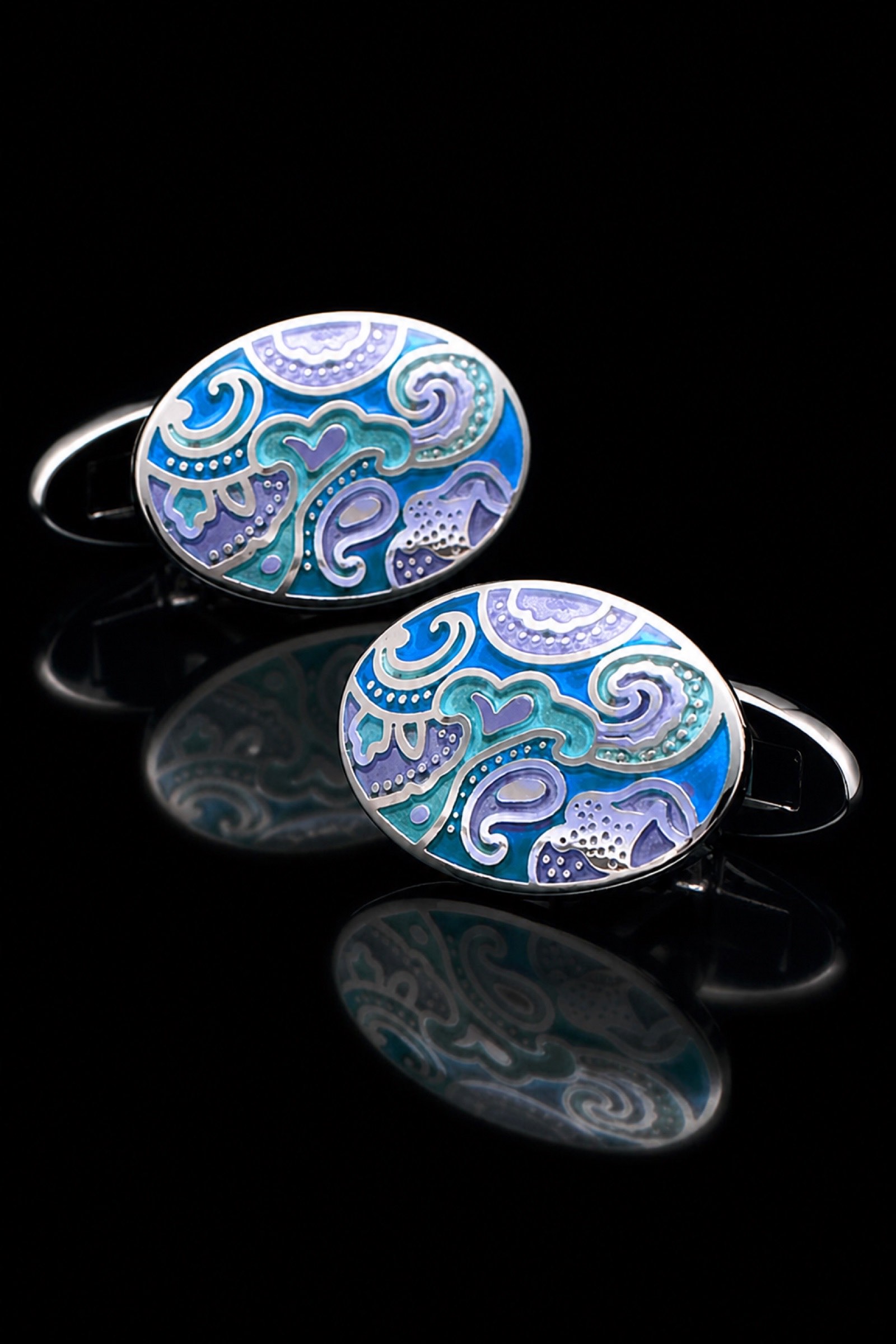 Light Blue Vintage Enamel Cufflinks - Image 4