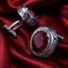Vintage Red Ruby Cufflinks with Silver Scrollwork from Gentlemansguru.com
