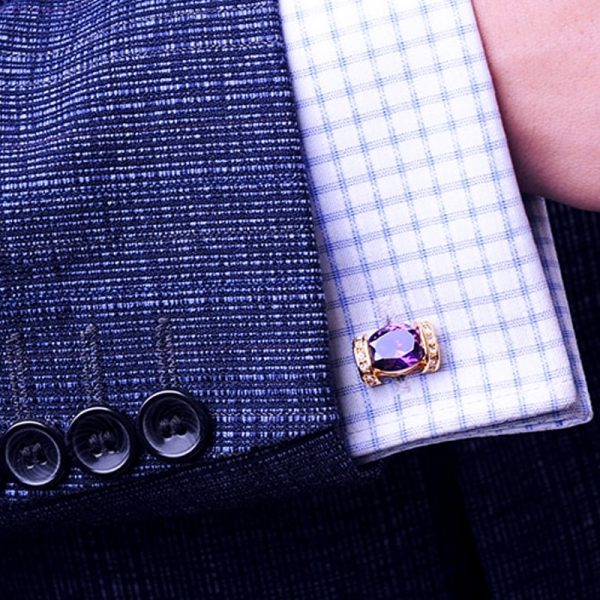Purple And Gold Cufflinks 18K Gold Plated Gentleman's Guru