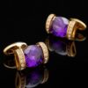 Amethyst purple and gold cufflinks for formal wear on a black studio background from Gentlemansguru.com
