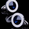 Blue crystal cufflinks for men with diamond-cut silver rims