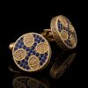 Blue crystal and gold cufflinks pair for men
