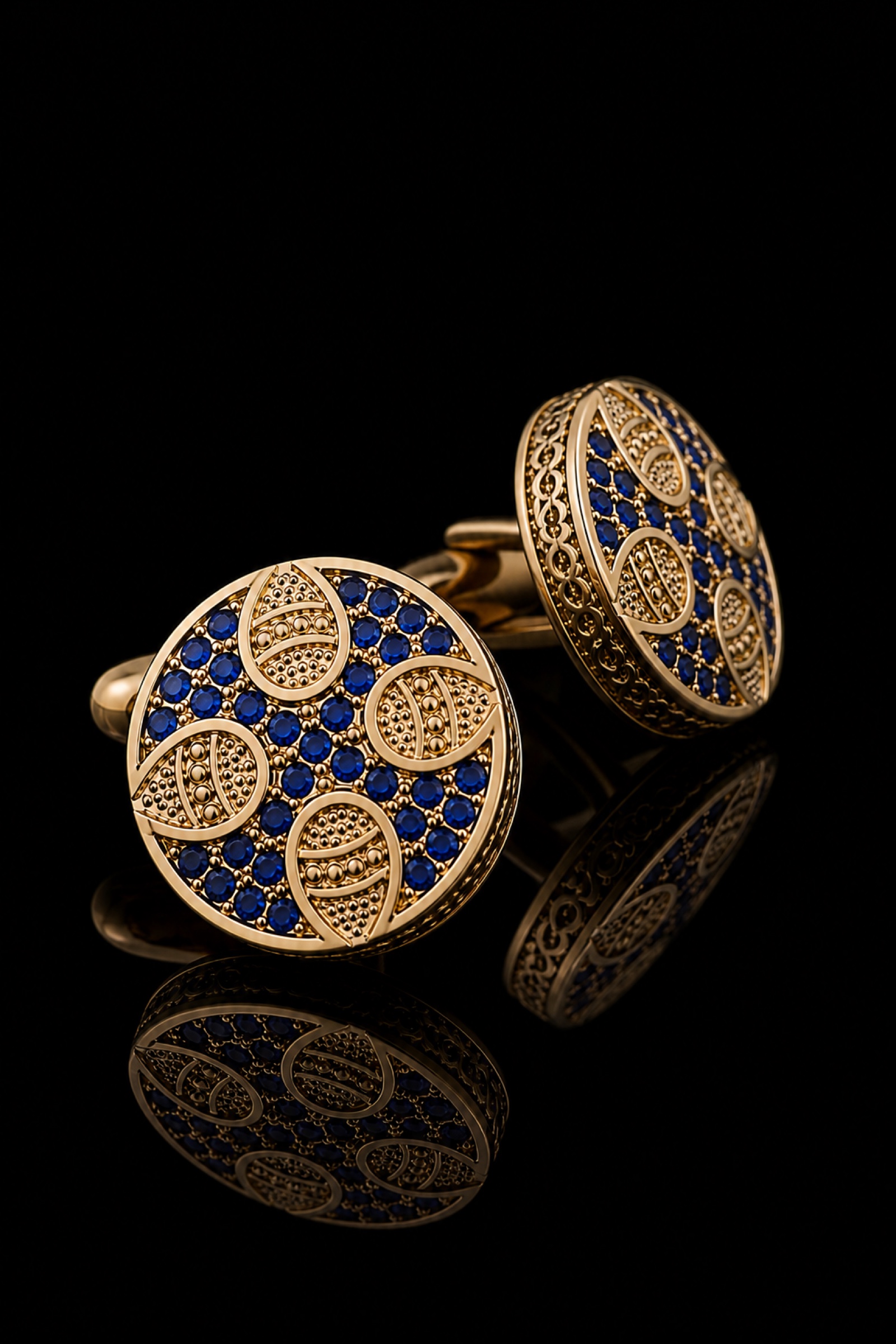 Blue crystal and gold cufflinks pair for men
