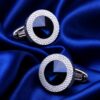 Cobalt blue crystal cufflinks with textured silver frames