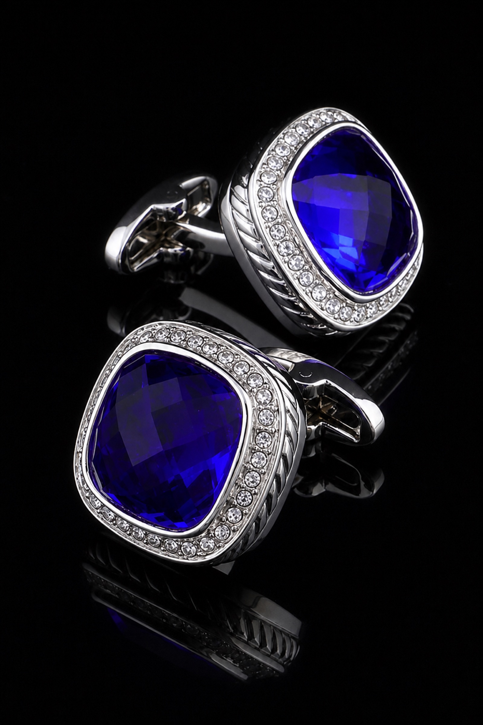 Crystal Zircon Cobalt Blue Cufflinks for Men from Gentlemansguru.com