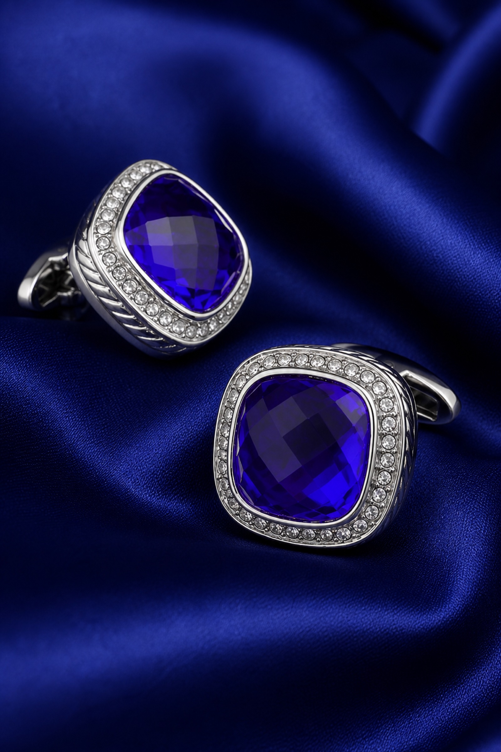 Deep Blue Crystal Cufflinks for Formal Wear from Gentlemansguru.com