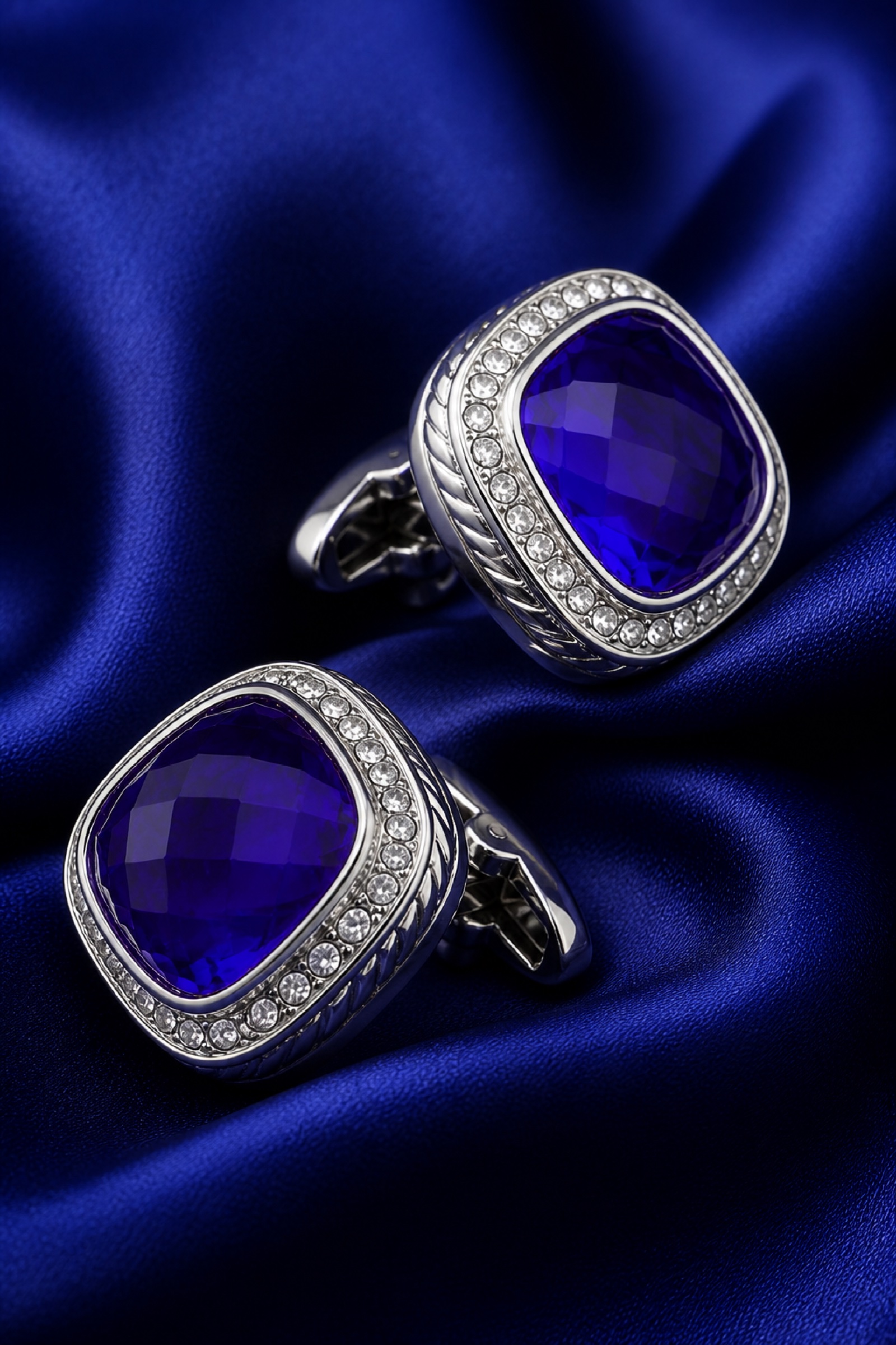 Designer Cobalt Blue Crystal Cufflinks for Men from Gentlemansguru.com