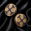 Gold cufflinks with deep blue crystals for men