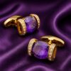 Lavender crystal and gold cufflinks for black tie events on luxurious purple silk from Gentlemansguru.com