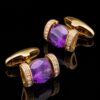 Lavender gemstone gold cufflinks for evening wear in an elevated black studio view from Gentlemansguru.com