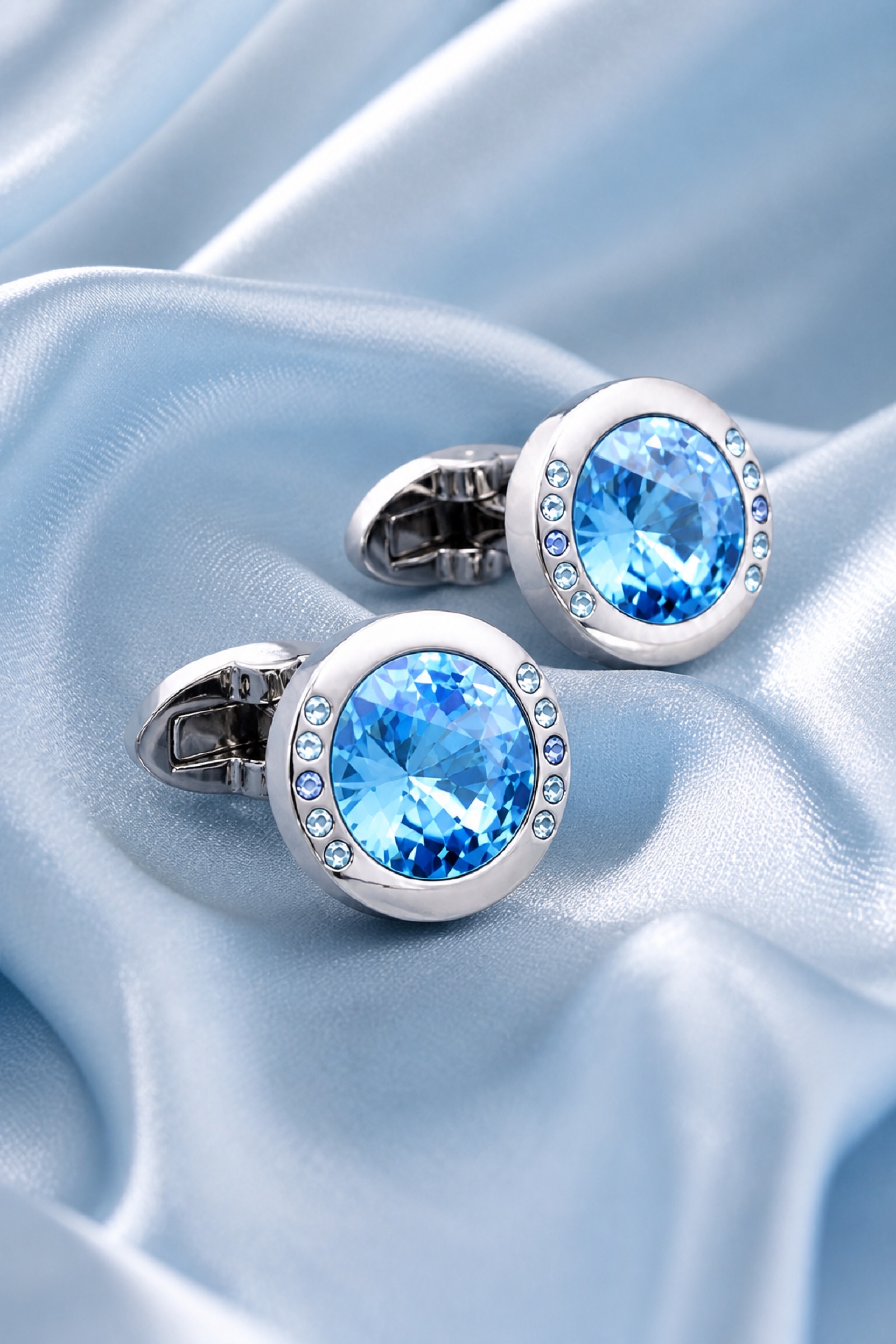 Light Blue Crystal Groom Cufflinks from Gentlemansguru.com