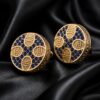 Luxury blue crystal cufflinks with gold ornamental design
