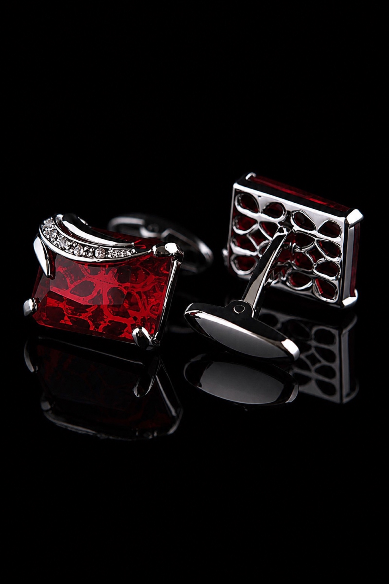 Luxury Red Crystal Cufflinks with Silver Detail from Gentlemansguru.com