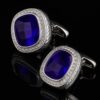 Mens Cobalt Blue Crystal Cufflinks with Silver Halo from Gentlemansguru.com