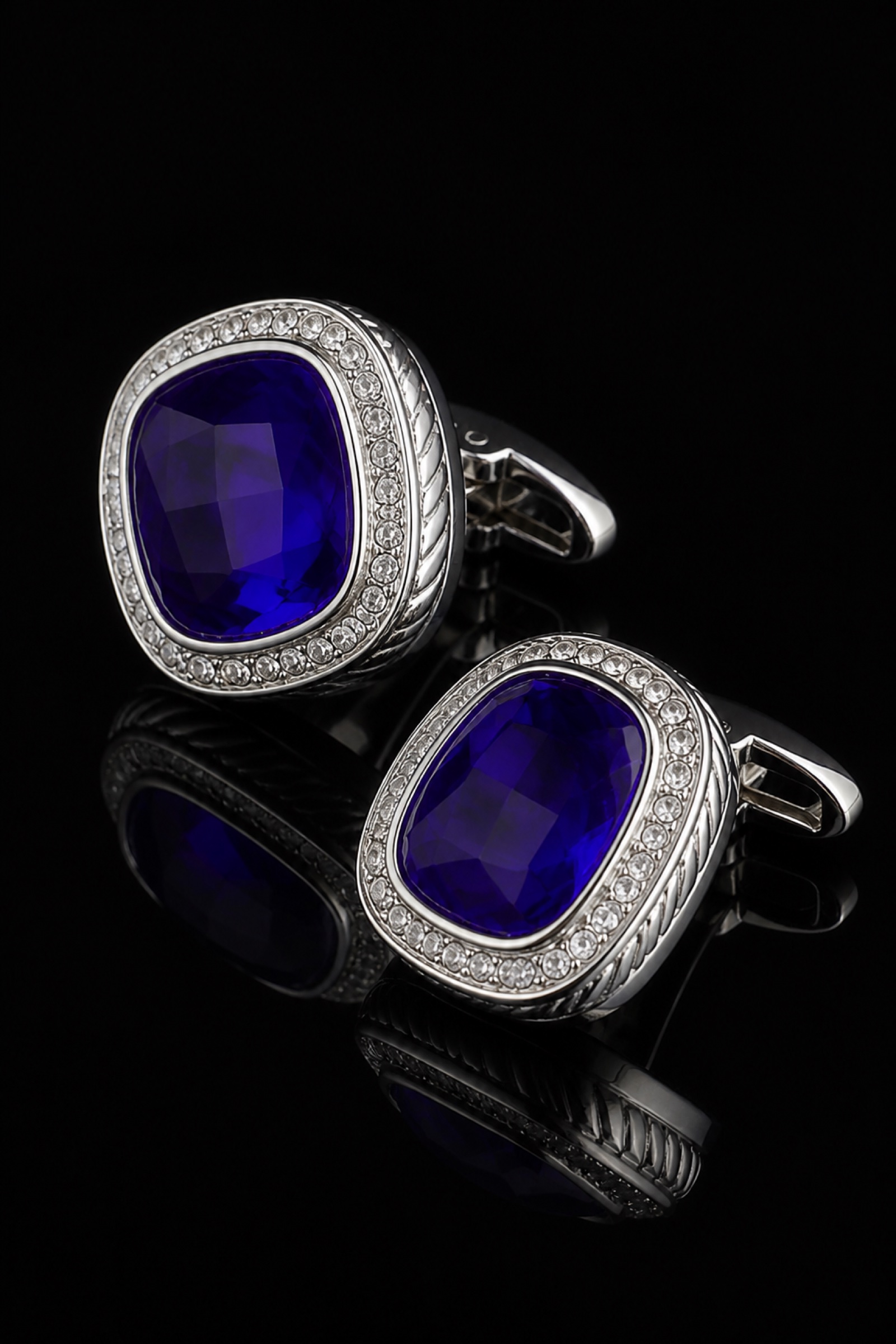 Mens Cobalt Blue Crystal Cufflinks with Silver Halo from Gentlemansguru.com