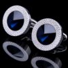 Men’s round blue crystal cufflinks with textured silver rims