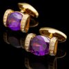 Purple crystal and gold cufflinks for wedding attire with polished whale-back clasps from Gentlemansguru.com