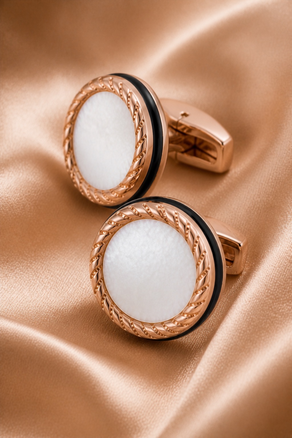 Rose Gold Mother of Pearl Cufflinks Close Up from Gentlemansguru.com