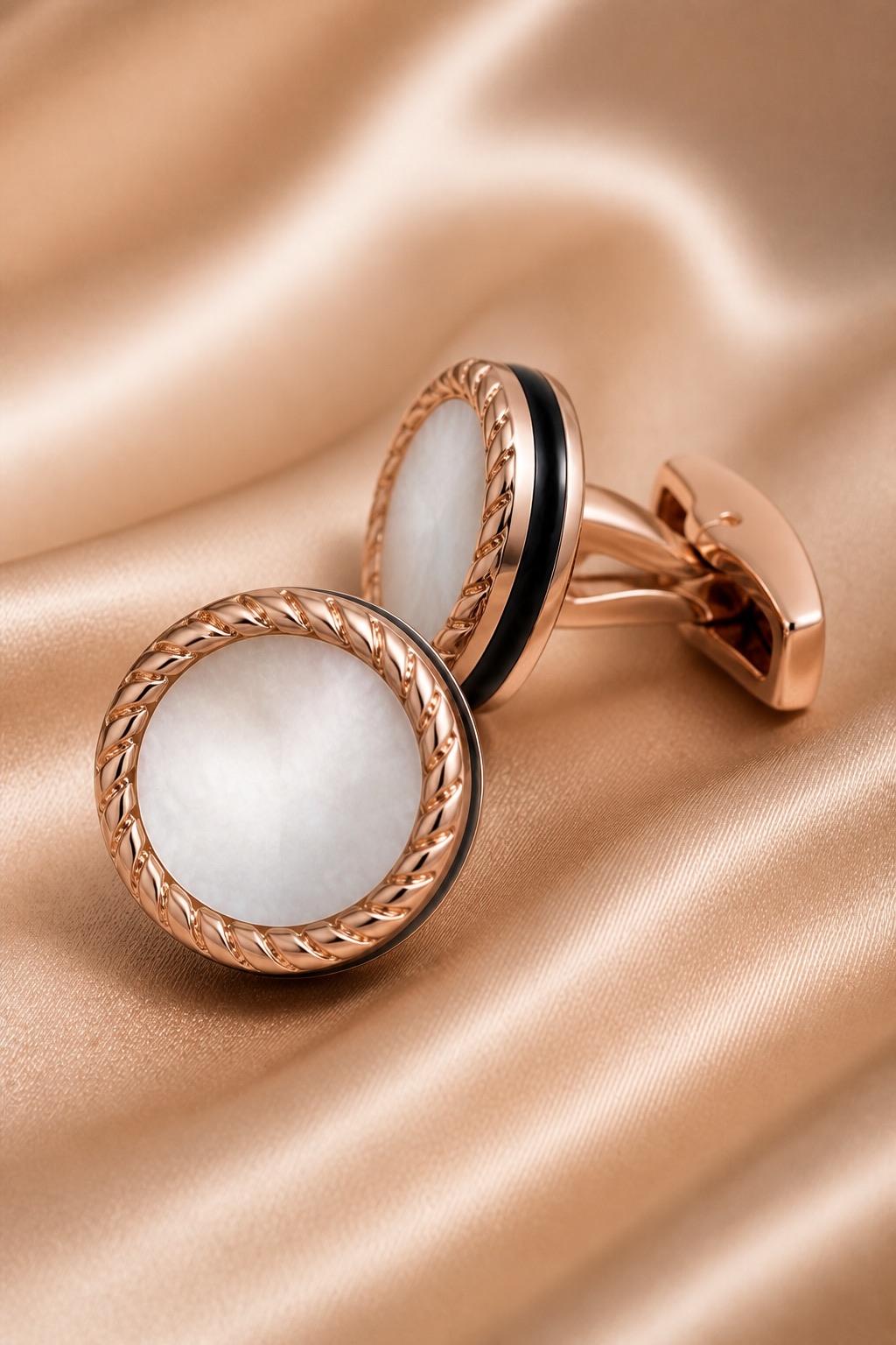 Rose Gold Mother of Pearl Cufflinks on Satin from Gentlemansguru.com