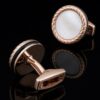 Rose Gold Mother of Pearl Cufflinks Side View from Gentlemansguru.com