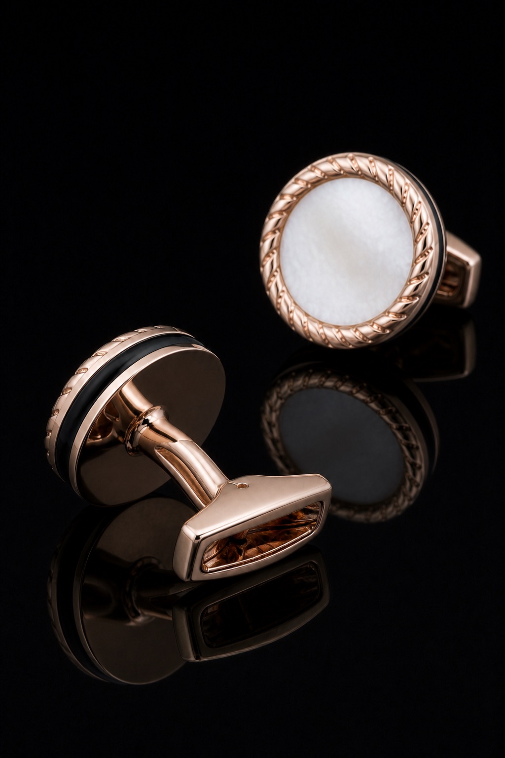 Rose Gold Mother of Pearl Cufflinks Side View from Gentlemansguru.com