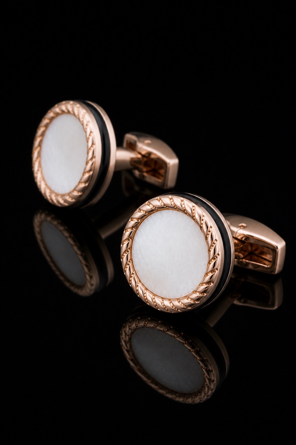 Rose Gold Mother of Pearl Cufflinks Studio View from Gentlemansguru.com