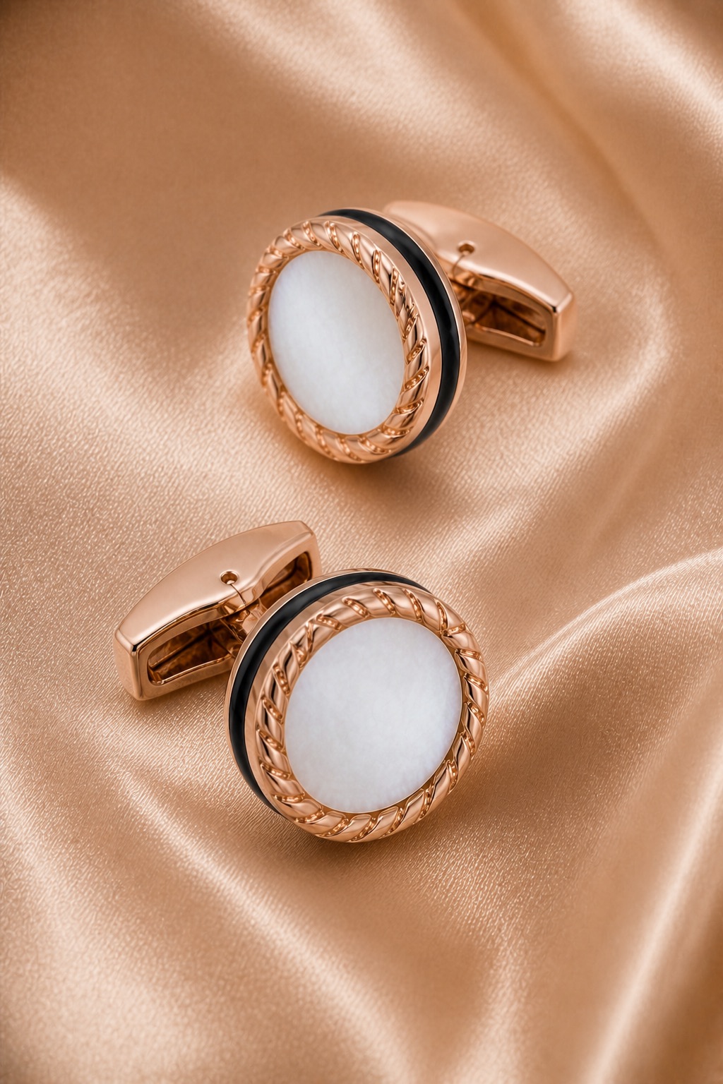 Rose Gold Mother of Pearl Cufflinks Top View from Gentlemansguru.com