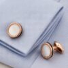 Rose Gold Mother of Pearl Cufflinks with Blue Dress Shirt from Gentlemansguru.com