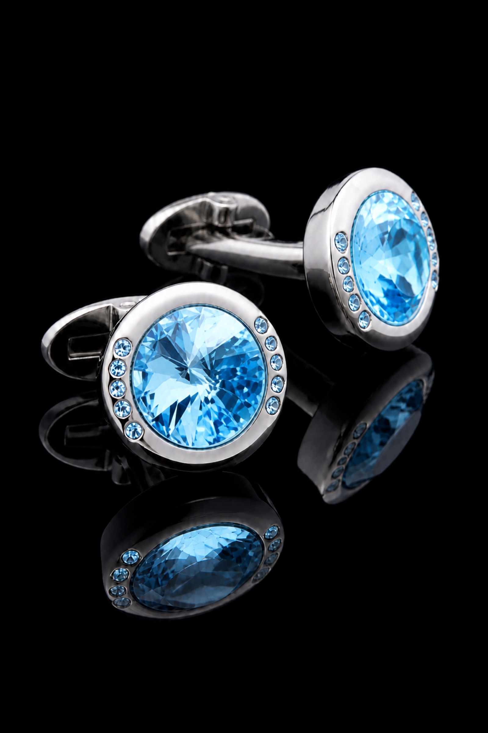Round Sky Blue Gemstone Cufflinks from Gentlemansguru.com