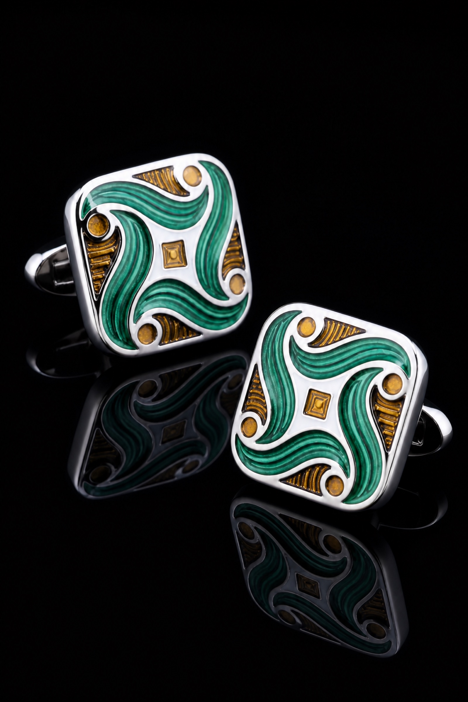 Silver and Green Enamel Cufflinks from Gentlemansguru.com