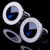 Silver cufflinks with round cobalt blue crystals for men