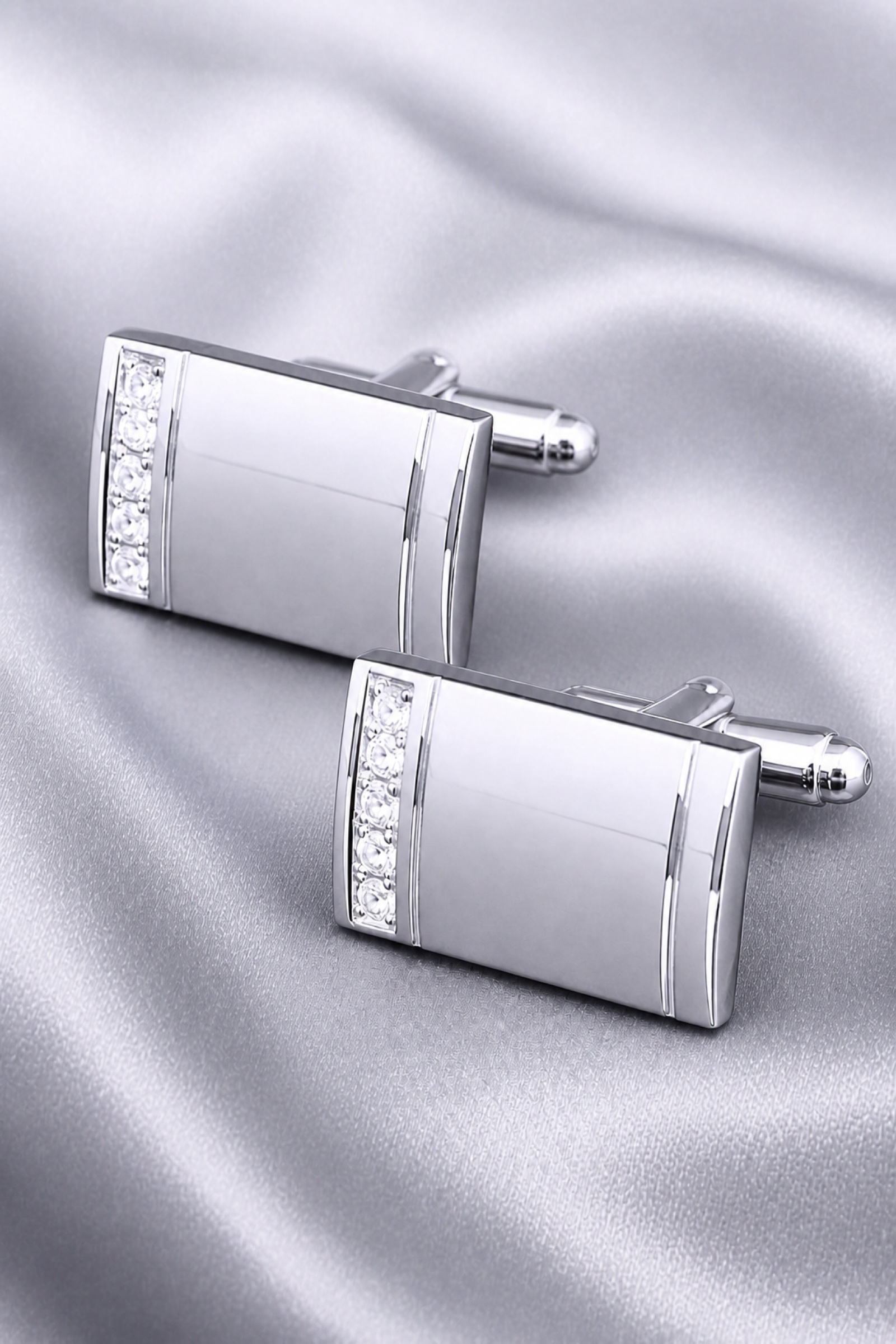 Silver Crystal Cufflink Set from Gentlemansguru.com